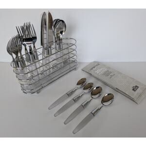 Cambridge New Lucite Handle Stainless Flatware 20 Pc set with Caddy Frost White